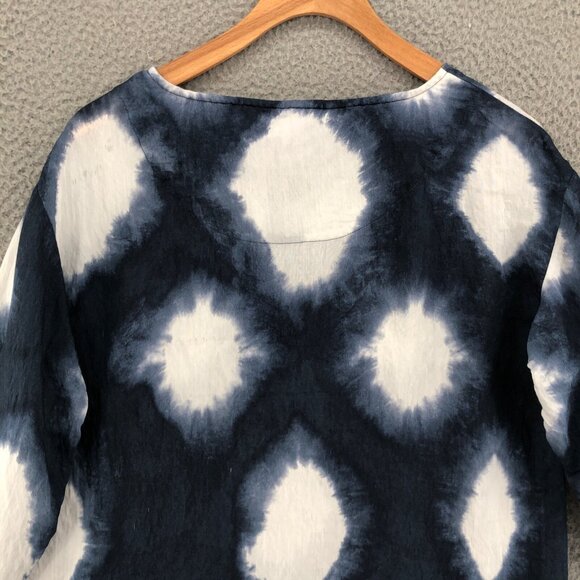 Ali Miles Tunic Womens Small Navy Tie Dye Polka Dot 3/4 Sleeve Oversized Buttons - Picture 4 of 10